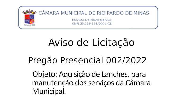 Aviso de Licitação - Pregão Presencial 002/2022
