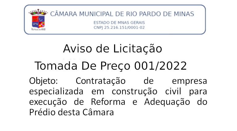 Aviso de Licitação - Tomada de Preço 001/2022